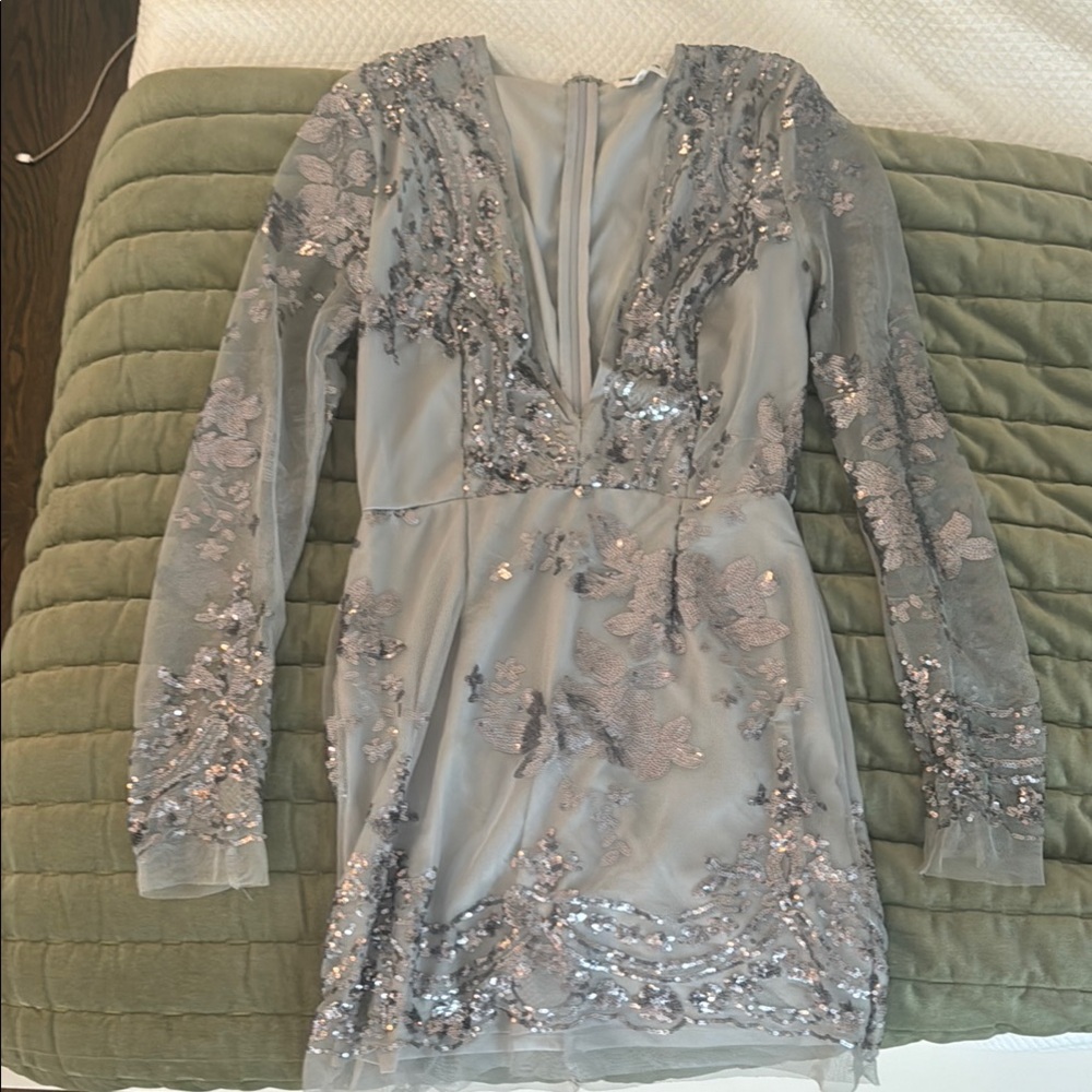Superdown Silver Sequin Bodycon Dress with Plunge Neckline